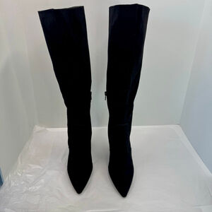 NWOB Steve Madden EVEY Black Suede boot Knee High Wide Calf Pointed Women's 8